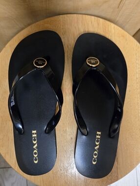 Coach Black Logo Flip Flop Sandals